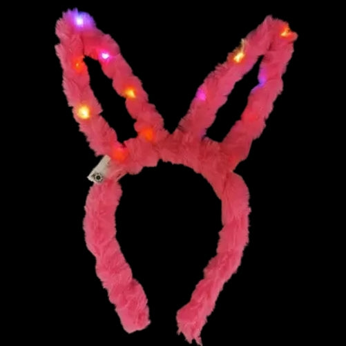 Glowing LED Fluffy Bunny Ears | Pink Color