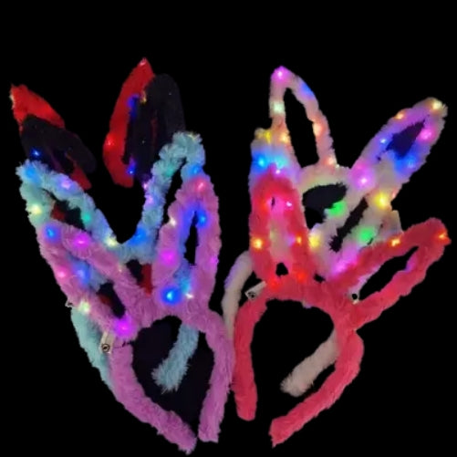 LED Fluffy Bunny Ears | Different Color Glowing Bunny in Dark